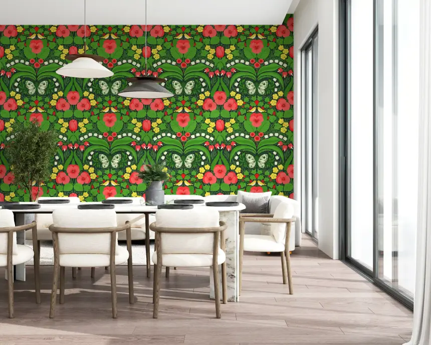 Dollhouse Garden, Pansies, Birds and Butterflies 2 Wallpaper