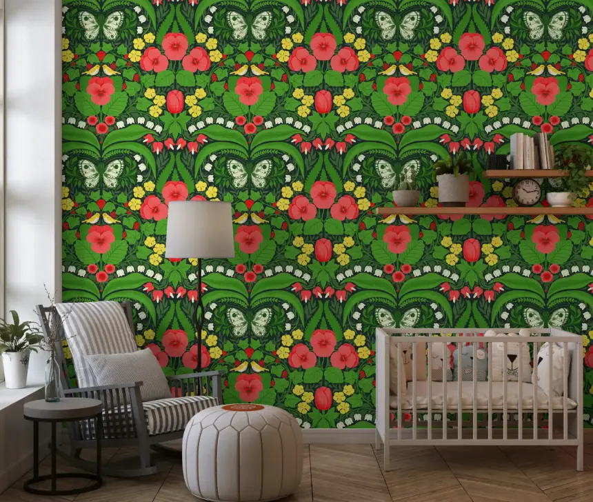 Dollhouse Garden, Pansies, Birds and Butterflies 2 Wallpaper