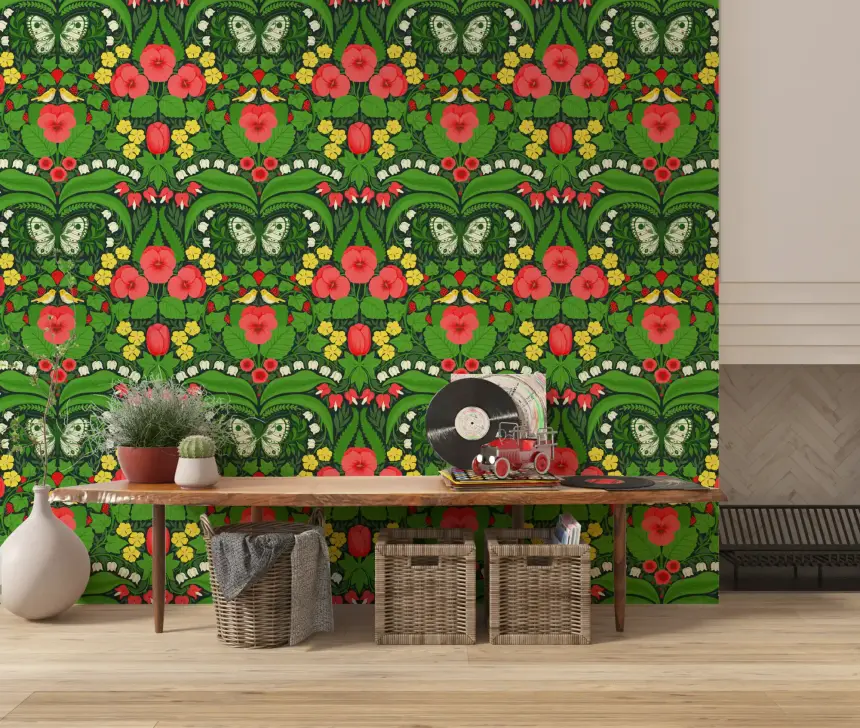 Dollhouse Garden, Pansies, Birds and Butterflies 2 Wallpaper