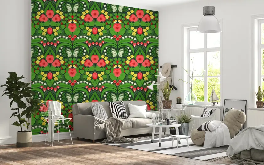 Dollhouse Garden, Pansies, Birds and Butterflies 2 Wallpaper