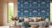 Elegant Pansy and Butterfly Botanical Wallpaper