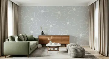 Contemporary Minimalist Outline Floral Wallpaper