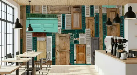 Rustic Doors and Shutters Collage Wall Mural