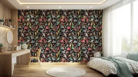 Whimsical Botanical Birds Wallpaper