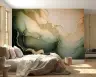 Fluid Gold and Sage Abstract Wall Mural 3