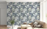 Elegant Dusty Blue Floral Botanical Wallpaper