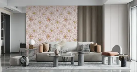 Blush Pink Daisy Floral Pattern Wallpaper Mural