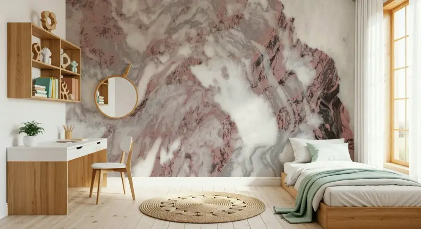 Dusty Rose Marble Swirl Wall Mural -2579026