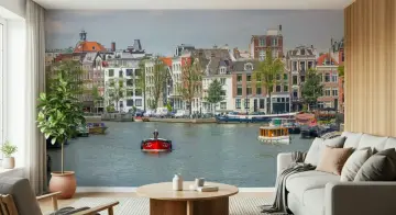 Historic European Canal Houses Scenic Wall Mural