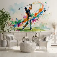 Dynamic Golf Swing Watercolor Splash Wall Mural