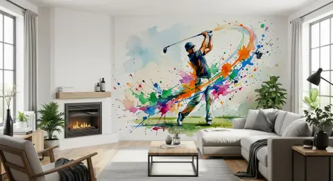 Dynamic Golf Swing Watercolor Splash Wall Mural