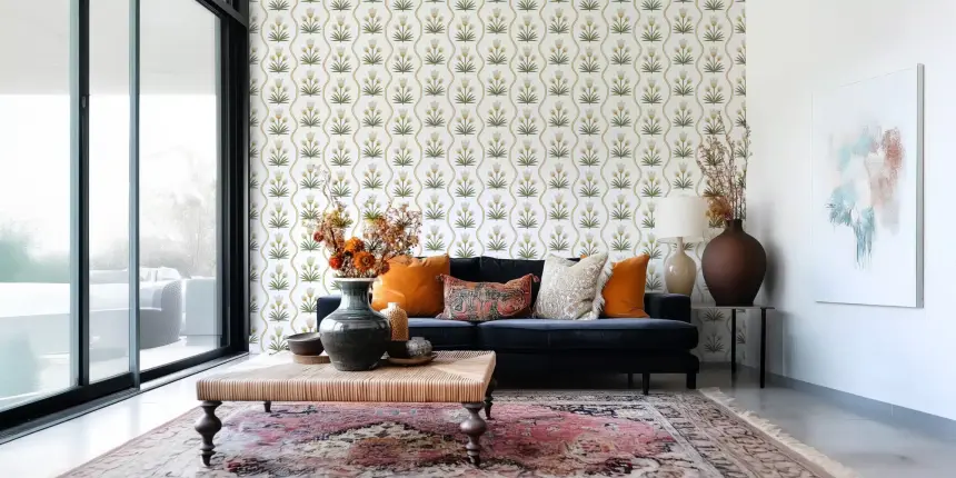 Earthen Floral Grace Symmetrical White Minimalist Florals Wallpaper
