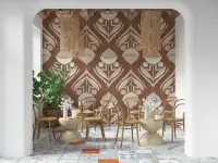 Rustic Terracotta Floral Motif Pattern Wallpaper