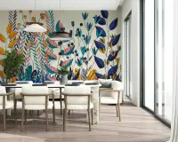 Colorful Stylized Wild Berries and Leaves Wallpaper Mural