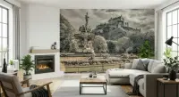 Grand European Castle and Fountain Wall Mural