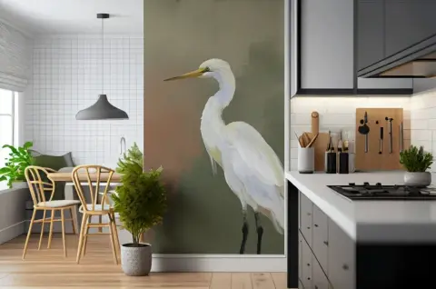 Graceful Egret Bird Watercolour Wall Mural