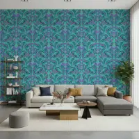 Vibrant Teal and Purple Botanical Vine Wallpaper