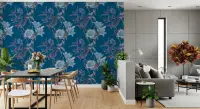 Deep Teal Floral Botanical Wallpaper