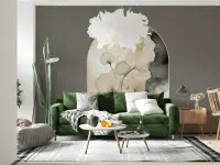 Contemporary Abstract Floral Archway Wall Mural with Geometric Base