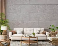Textured Grey Stone Block Wall Mural