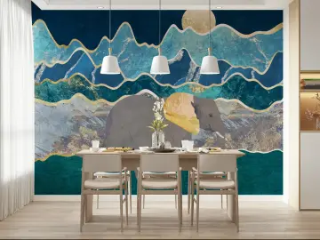 Abstract Elephant and Mountainscape Wall Mural