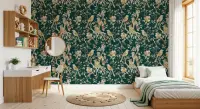 Elegant Emerald Green Bird & Botanical Wallpaper