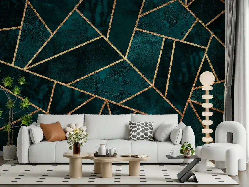 Emerald & Gold Facets Wall Mural- 2715972