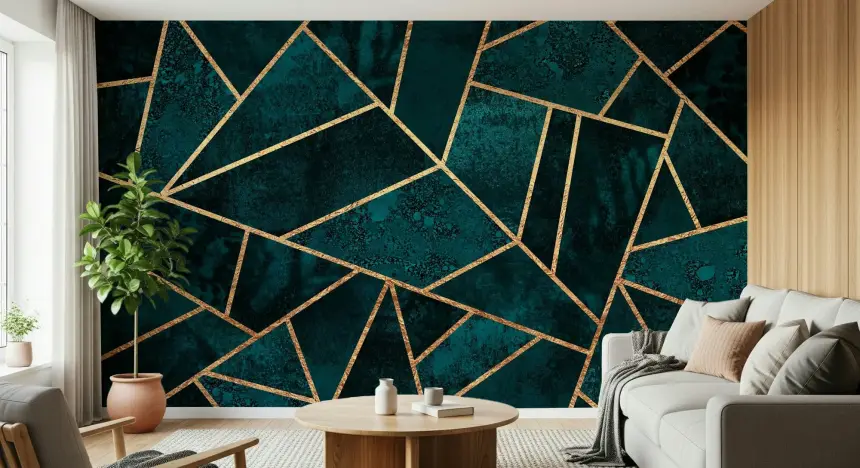 Emerald & Gold Facets Wall Mural- 2715972