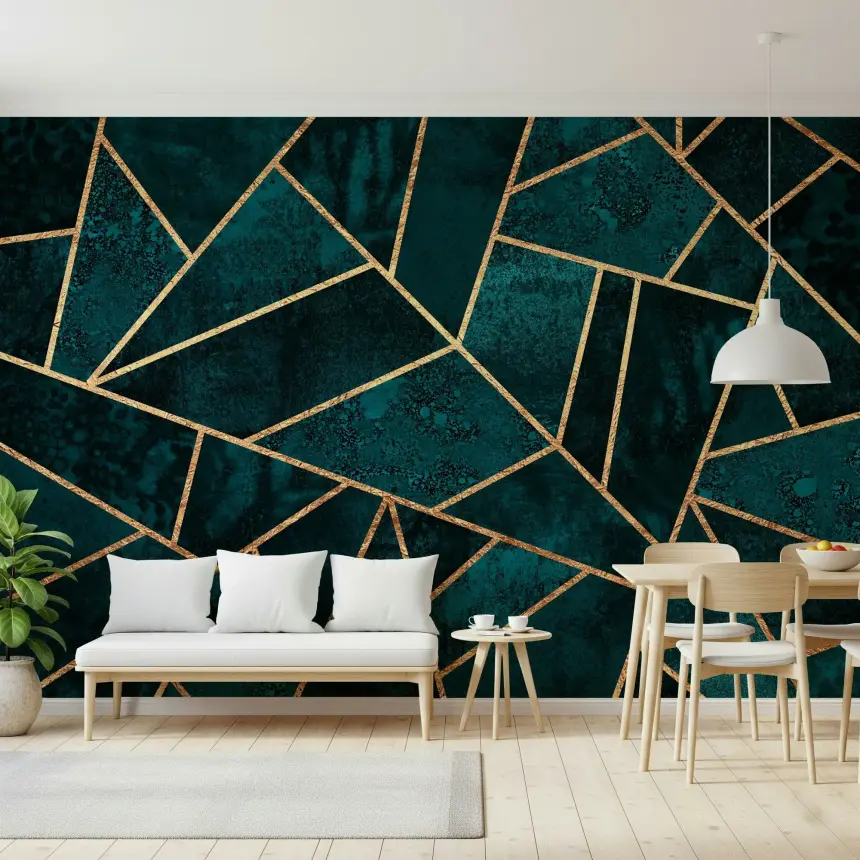 Emerald & Gold Facets Wall Mural- 2715972