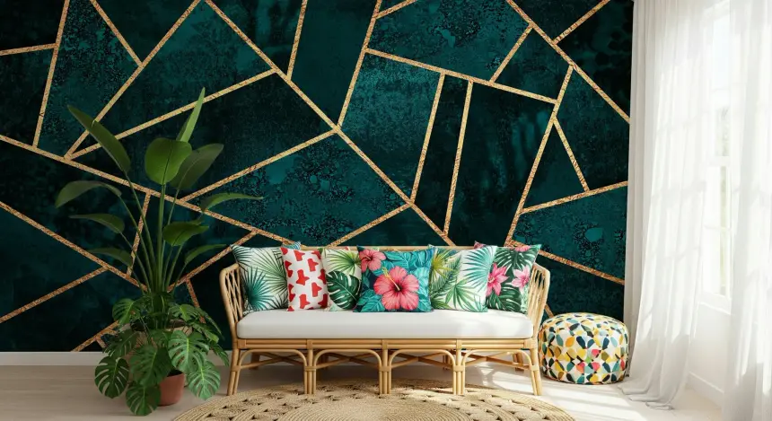 Emerald & Gold Facets Wall Mural- 2715972