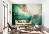 Emerald Gold Abstract Flow Wallpaper Mural