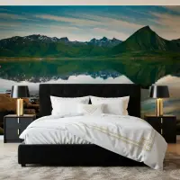 Alpine Green Peaks Aqua Mirror Wall Mural