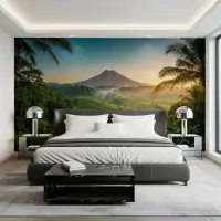 Misty Volcano & Emerald Rice Terraces Wall Mural