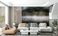 Autumnal Canopy Foggy Lake Waterscape Mural