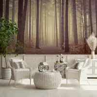 Misty Pine Forest Path Scenic Wall Mural