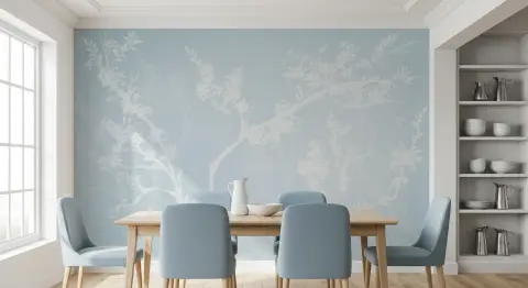 Tranquil Blue Botanical Silhouette Wall Mural