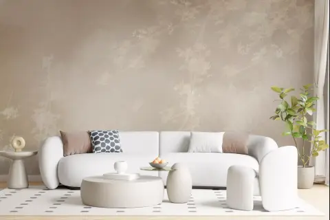 Painterly Floral Haze Beige Custom Wall Mural