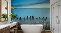 Misty Coastal Pillars Seascape Wall Mural