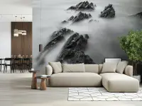 Monochrome Misty Mountain Crags Wall Mural