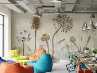 Rustic Dried Botanical Wall Mural with Thistles and Pods