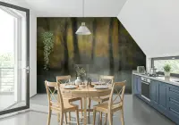 Misty Golden Forest Abstract Wall Mural