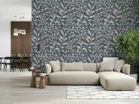 Elegant Blue Botanical Leaves Pattern Wallpaper