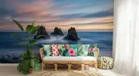 Tranquil Sunset Ocean Rocks Wall Mural