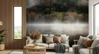 Golden Canopy Misty Lake Reflection Wallpaper Mural