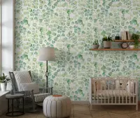 Lush Green Eucalyptus Leaf Watercolor Wallpaper