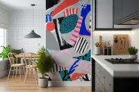 Bold Geometric Teal Red Torn Paper Collage Wallpaper Mural