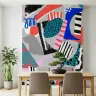 Bold Geometric Teal Red Torn Paper Collage Wallpaper Mural 3