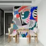 Bold Geometric Teal Red Torn Paper Collage Wallpaper Mural 4