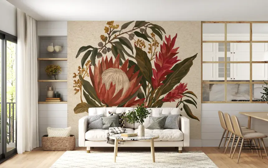 Exotic Earth Blooms Protea Flowers and Hawaiian Ginger Lili Bouquet Wall Mural