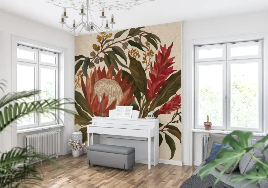 Exotic Earth Blooms Protea Flowers and Hawaiian Ginger Lili Bouquet Wall Mural